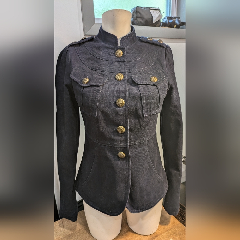 Alice Temperley Women's Navy Blue Military Band Style Lined Jacket Size XS